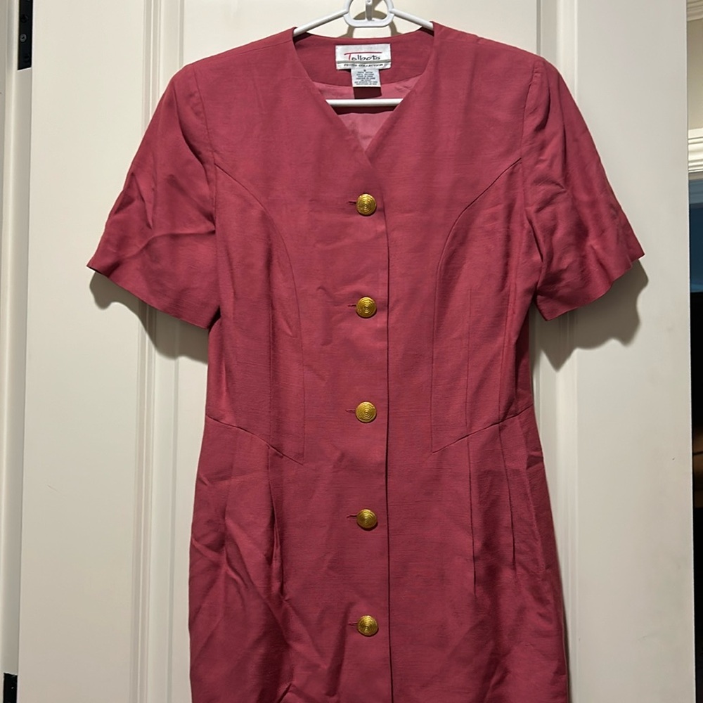 Vintage!Like New!Talbots button down rayon midi dress short sleeve size 8P pink